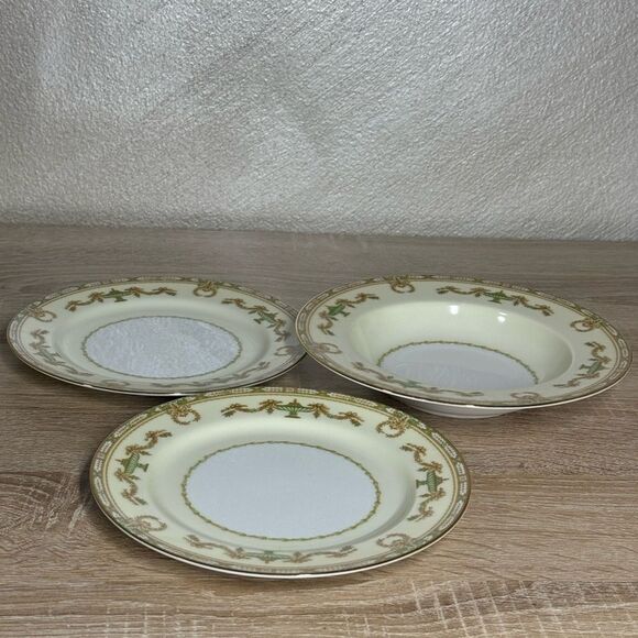 Vintage Lorento By Noritake Japan Lot Of Two Dinner & One Soup Plates - Picture 2 of 11
